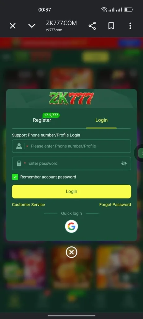 ZK777 Login